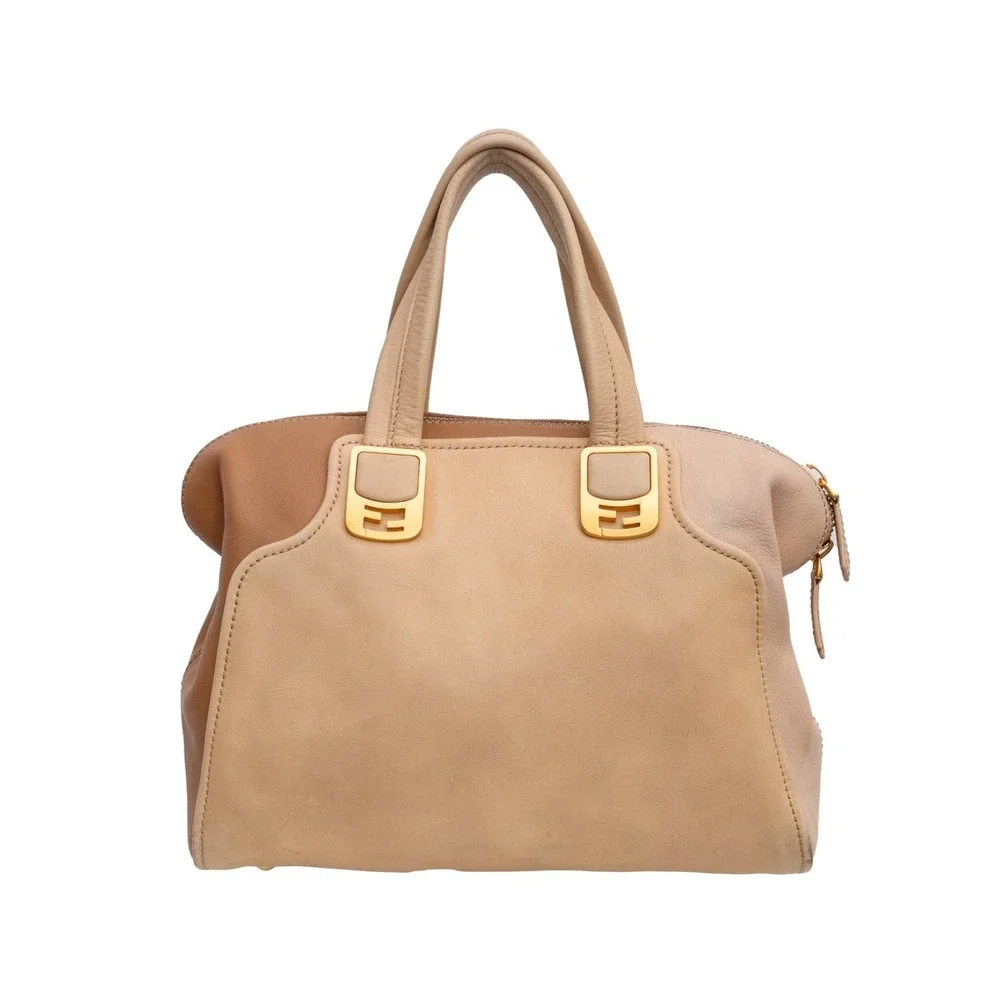 Fendi Leather Chameleon Top Handle 2way Bag Beige Nude‎ Satchel Crossbody